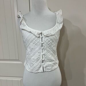 Free People Cream Ruffle-Trim Button Front Camisole